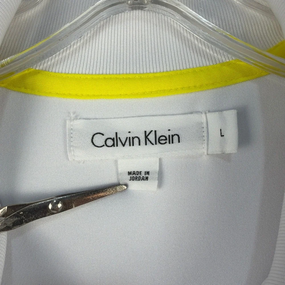 Calvin Klein Mens White Track Jacket Yellow Racing Stripe Full Zip Large Sport